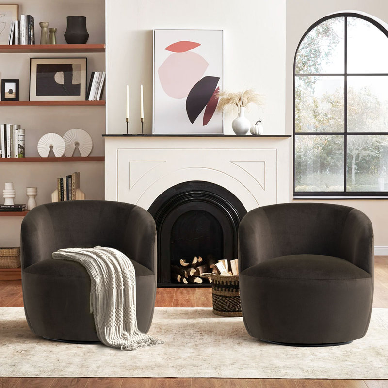 Ophelia Co 27 Wide Upholstered Velvet Small Swivel Accent Chair Set Of 2 Fbya1804