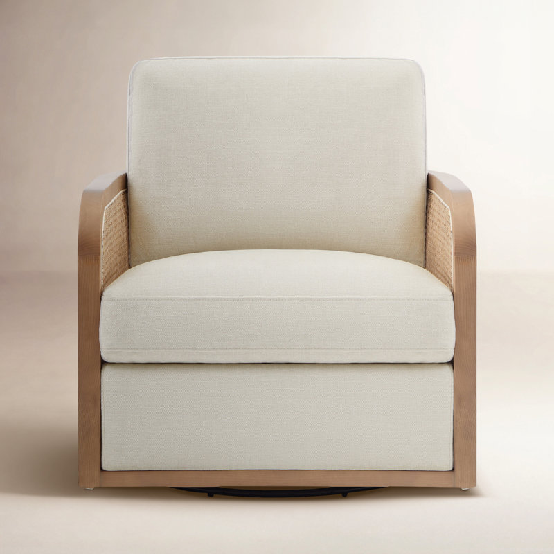 Joss Main Juliette Upholstered Natural Cane Swivel Barrel Chair Kkah1338