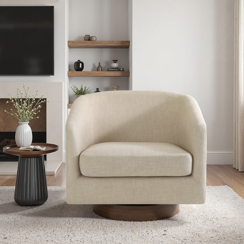 Pia Ricco Applewold Upholstered Swivel Barrel Chair With Solid Wood Base Oari1955