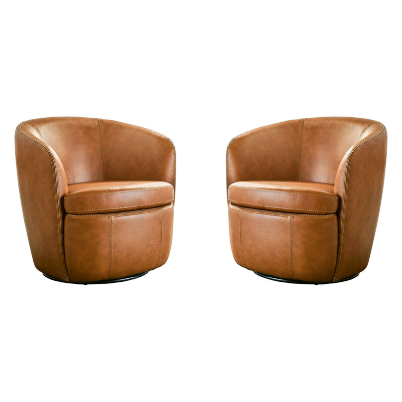 Wade Logan Crandell 100 Italian Leather Swivel Club Chair Two Pack Pkl11150