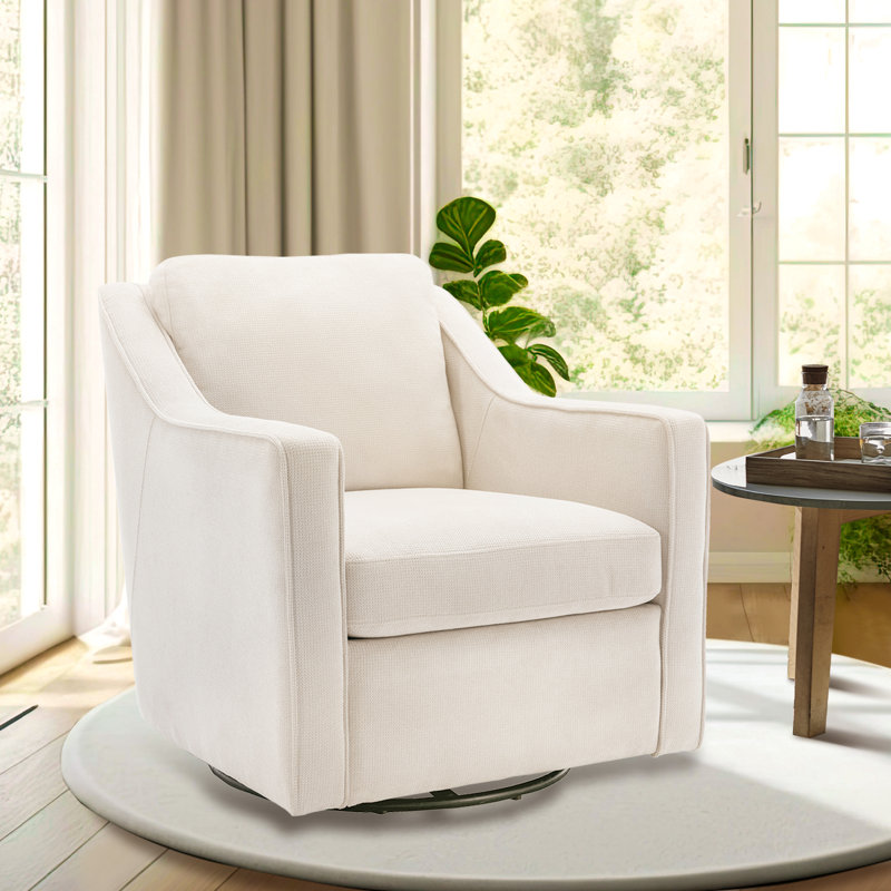Wade Logan Charitini Big Tall Removable Wide Swivel Accent Chair Full Back Upholstered Fabric Lounge Chair 360 Rotation Modern Living Room Accent Chair W100851921