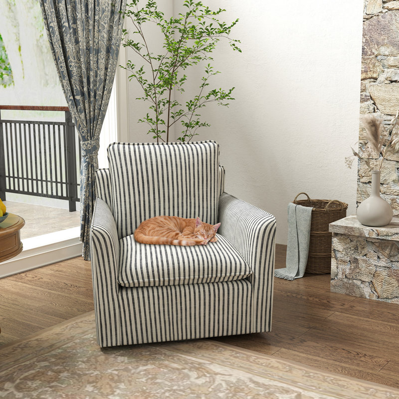 Ivy Bronx Kandyn 297 W Modern Soft Stripe Upholstered Swivel Barrel Chair With Removable Cushion W110134221