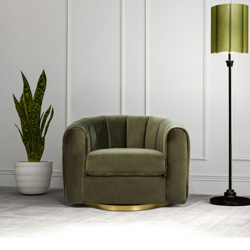 Mercer41 Corjan 3622 Wide Tufted Velvet Swivel Barrel Chair W110912399