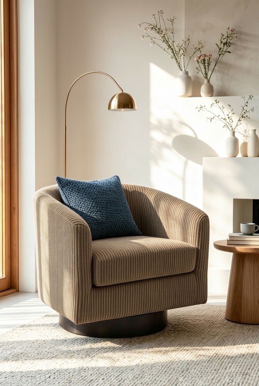 How to Style the Corduroy Swivel Barrel Accent Chair Ideas: Design Tips & Palette Ideas