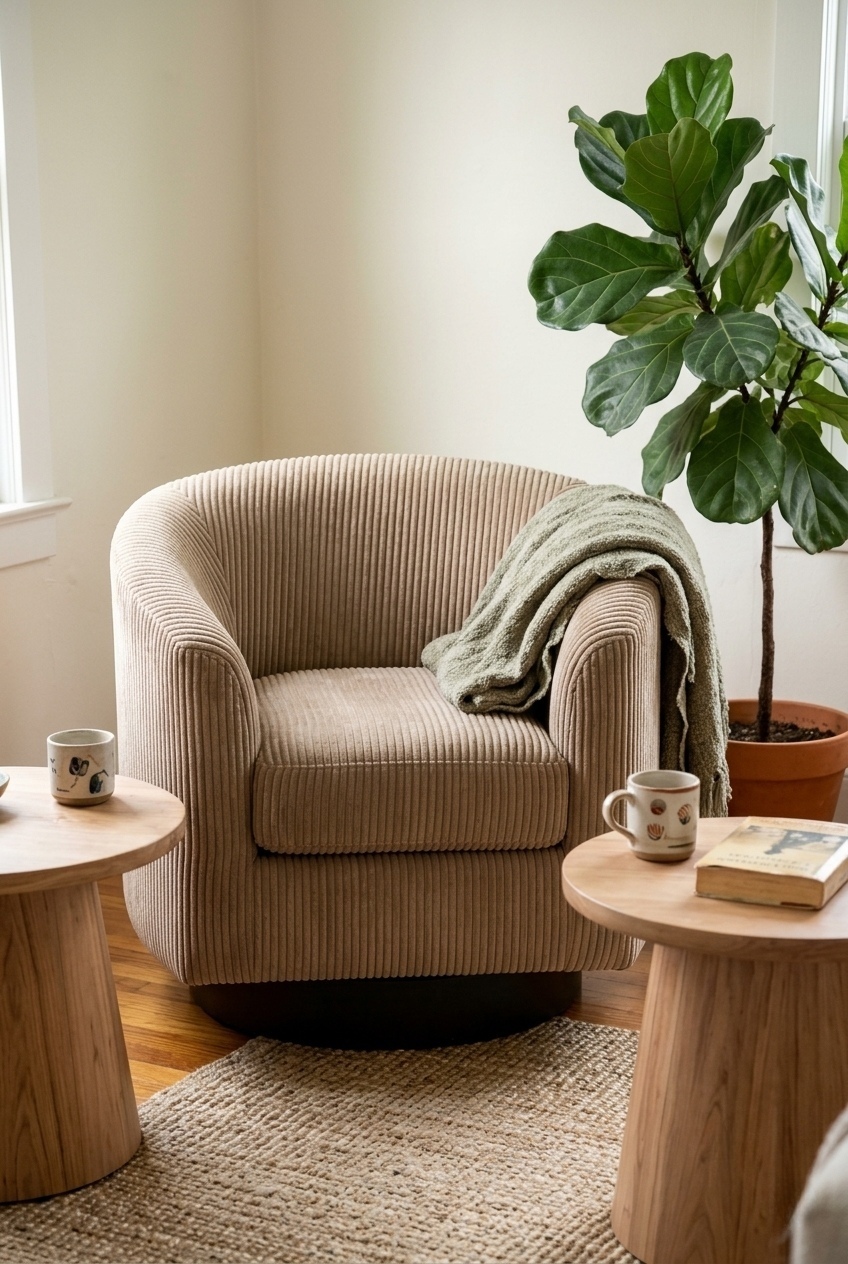 How to Style the Corduroy Swivel Barrel Accent Chair Ideas: Design Tips & Palette Ideas