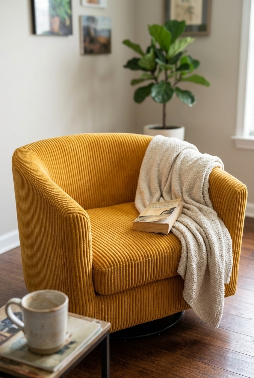 How to Style the Corduroy Swivel Barrel Accent Chair Ideas: Design Tips & Palette Ideas