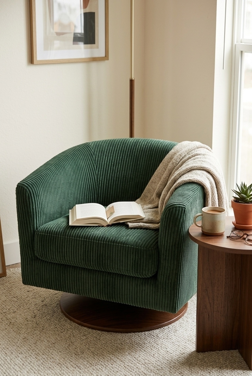 How to Style the Corduroy Swivel Barrel Accent Chair Ideas: Design Tips & Palette Ideas