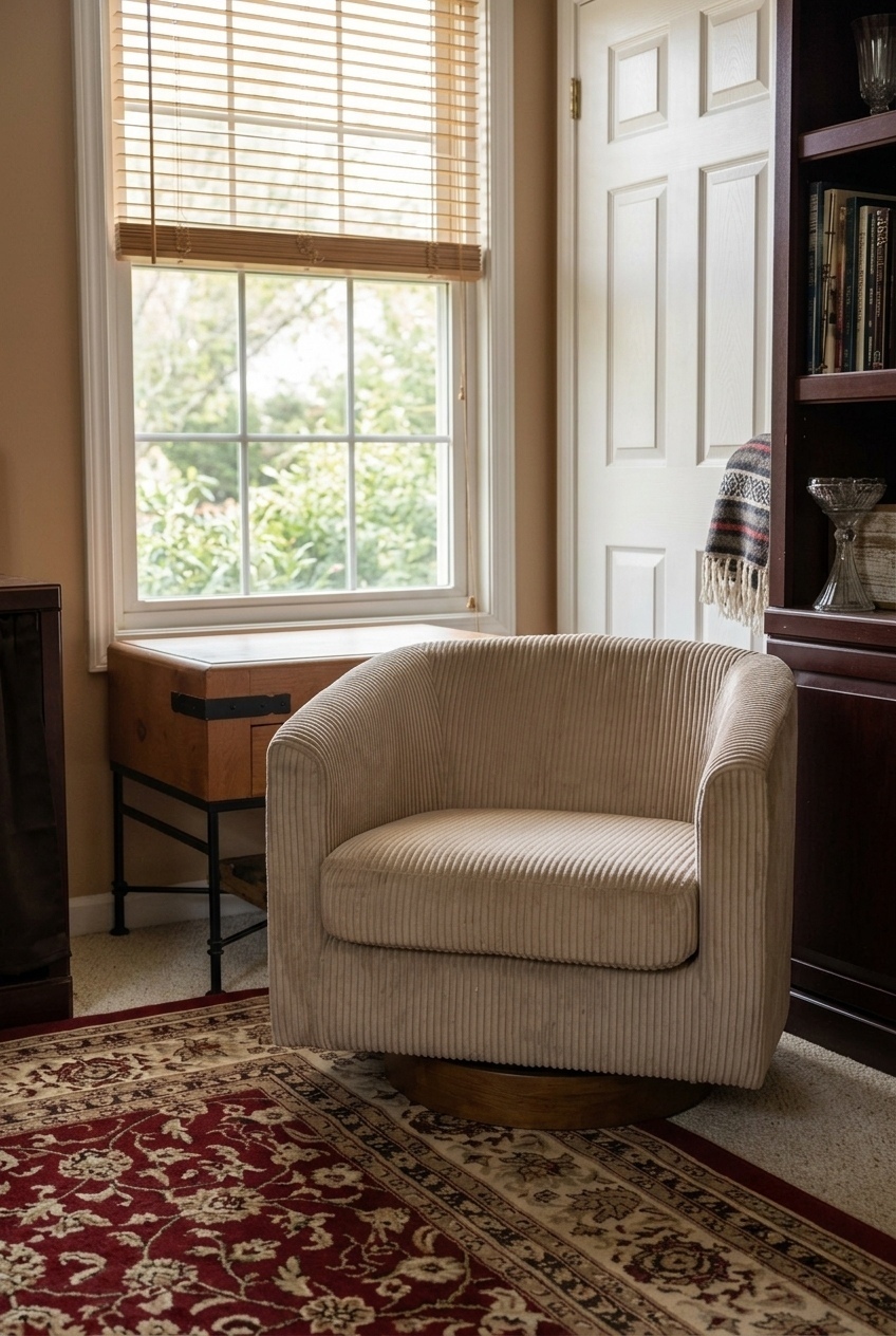 How to Style the Corduroy Swivel Barrel Accent Chair Ideas: Design Tips & Palette Ideas