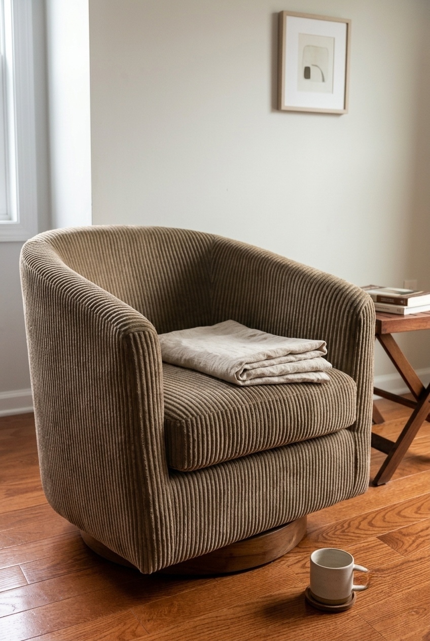 How to Style the Corduroy Swivel Barrel Accent Chair Ideas: Design Tips & Palette Ideas