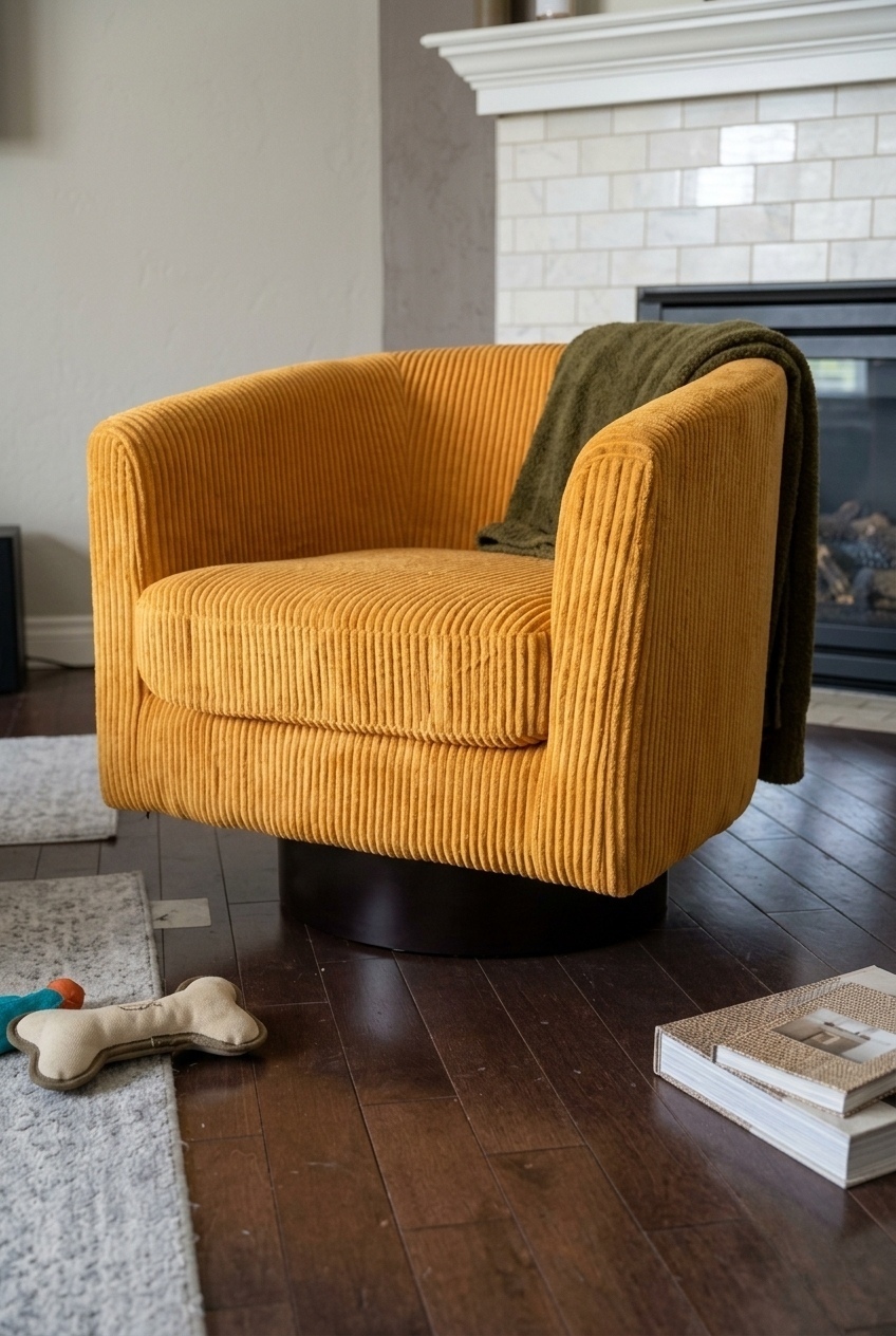 How to Style the Corduroy Swivel Barrel Accent Chair Ideas: Design Tips & Palette Ideas
