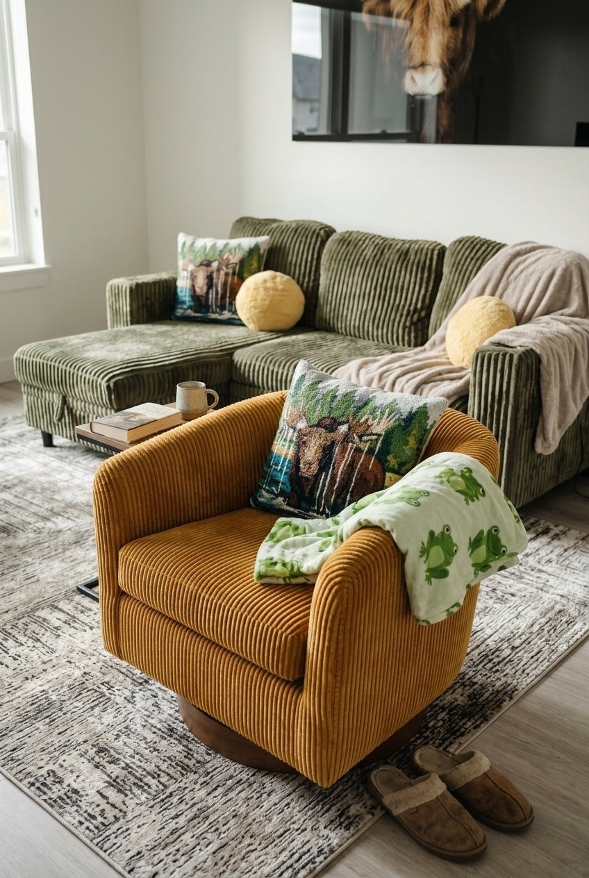 How to Style the Corduroy Swivel Barrel Accent Chair Ideas: Design Tips & Palette Ideas