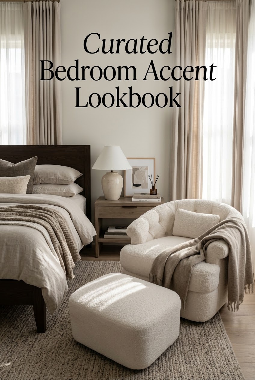 The Art of the Bedroom Nook: Styling a Sculptural Blue Barrel Chair and Ottoman