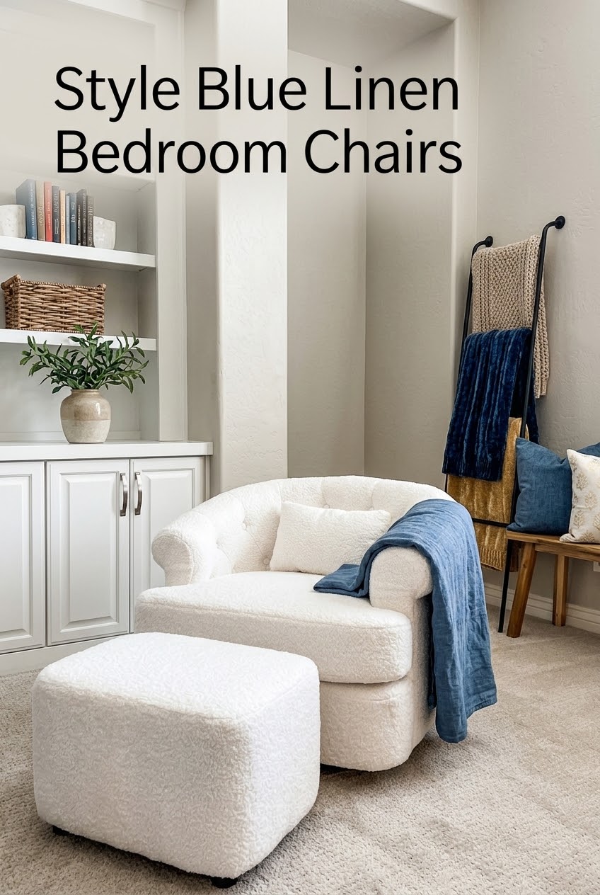 The Art of the Bedroom Nook: Styling a Sculptural Blue Barrel Chair and Ottoman