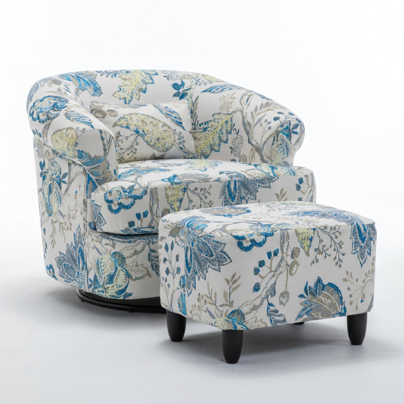 Winston Porter Swivel Barrel Accent Chair With Ottoman Modern Lounge Set W115350055