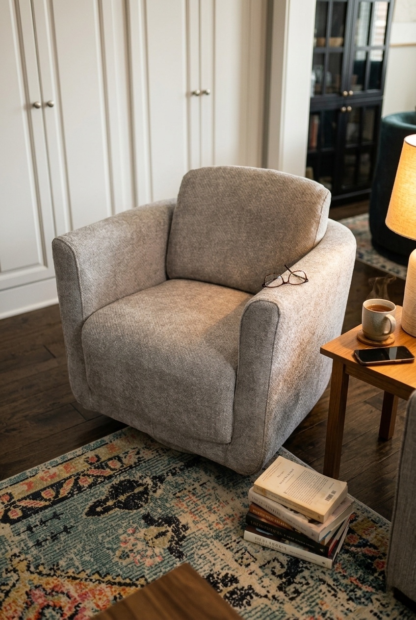 How to Style the Upholstered Swivel Barrel Accent Chair: Design Tips & Palette Ideas