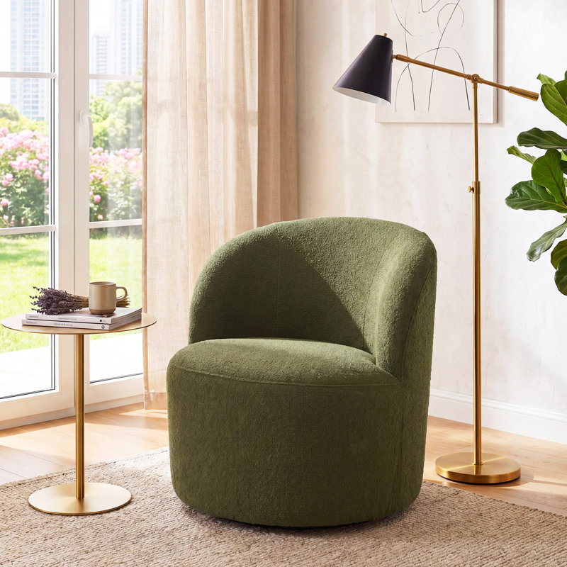 Latitude Run 283W Modern Boucle Upholstered Swivel Barrel Chair With Round Arms No Assembly Required W120782985